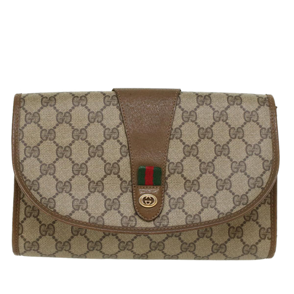 GUCCI GG Canvas Web Sherry Line Clutch Bag Beige Red Green 89 01 030 Auth 43905 - Picture 13 of 16